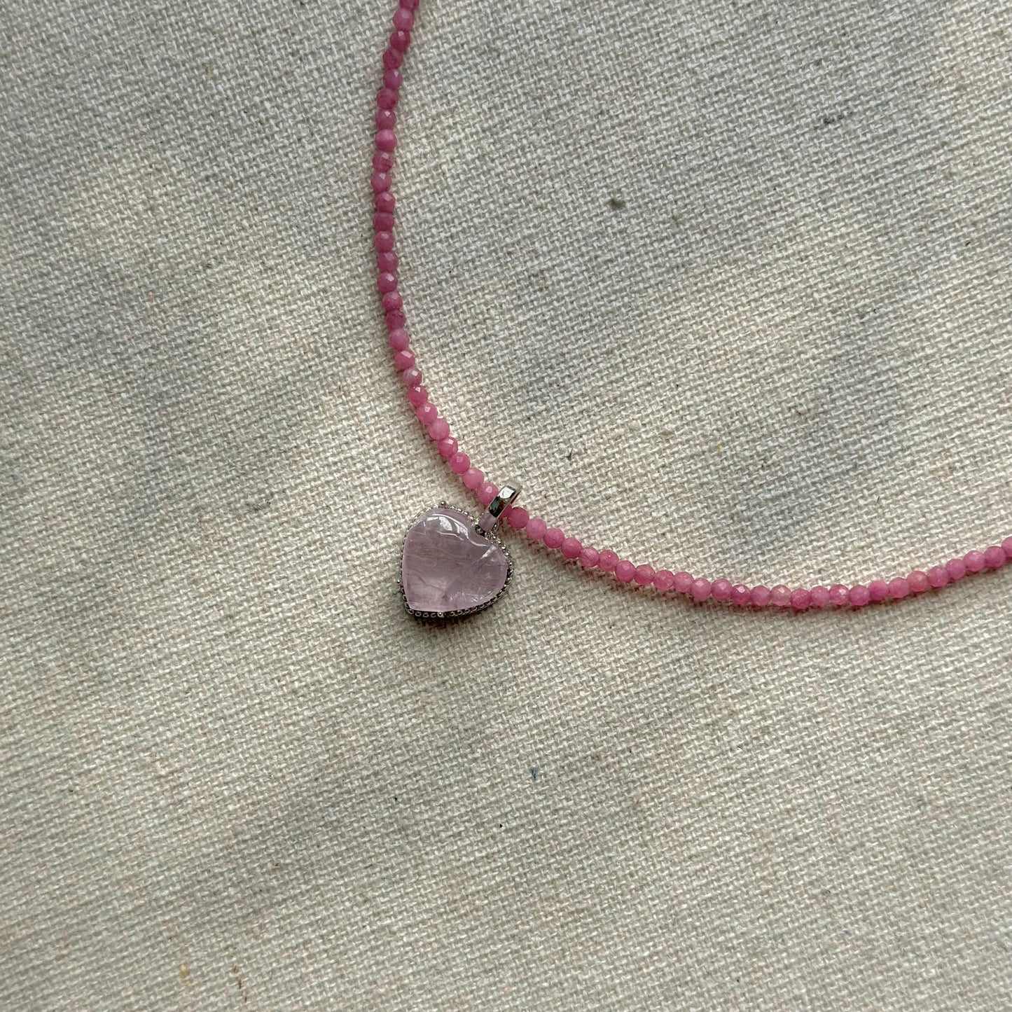 Two-way Kunzite Heart And Ruby Beaded Necklace