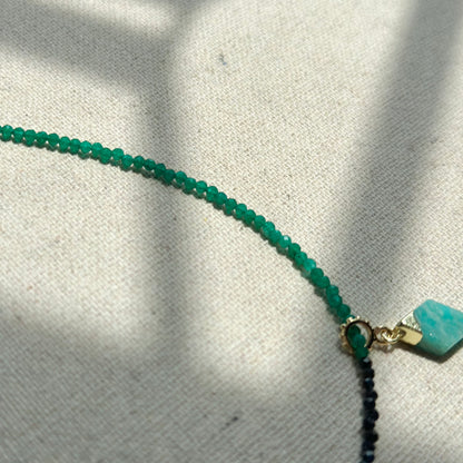 Amazonite With Sapphire And Green Onyx Beaded Necklace