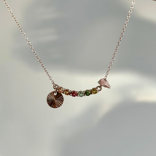 Mixed Tourmaline Curved Sterling Silver Necklace