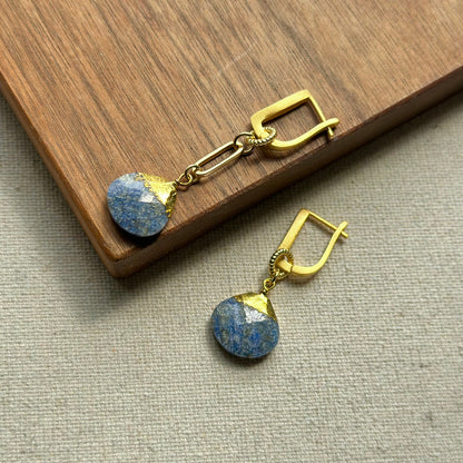 Lapis Two-way Gold-plated Earring