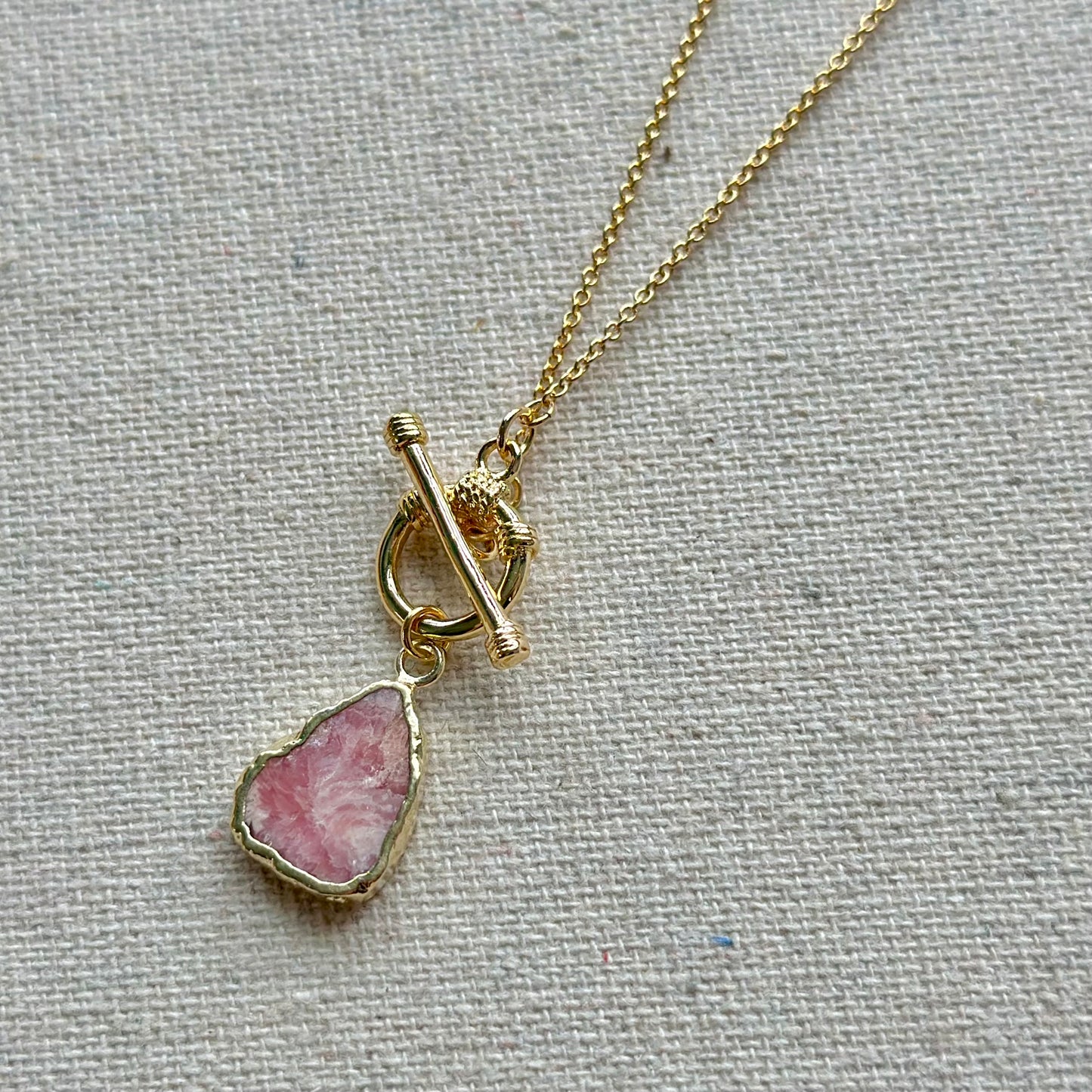 Rhodochrosite Hoop Toggle Long Gold-plated Necklace