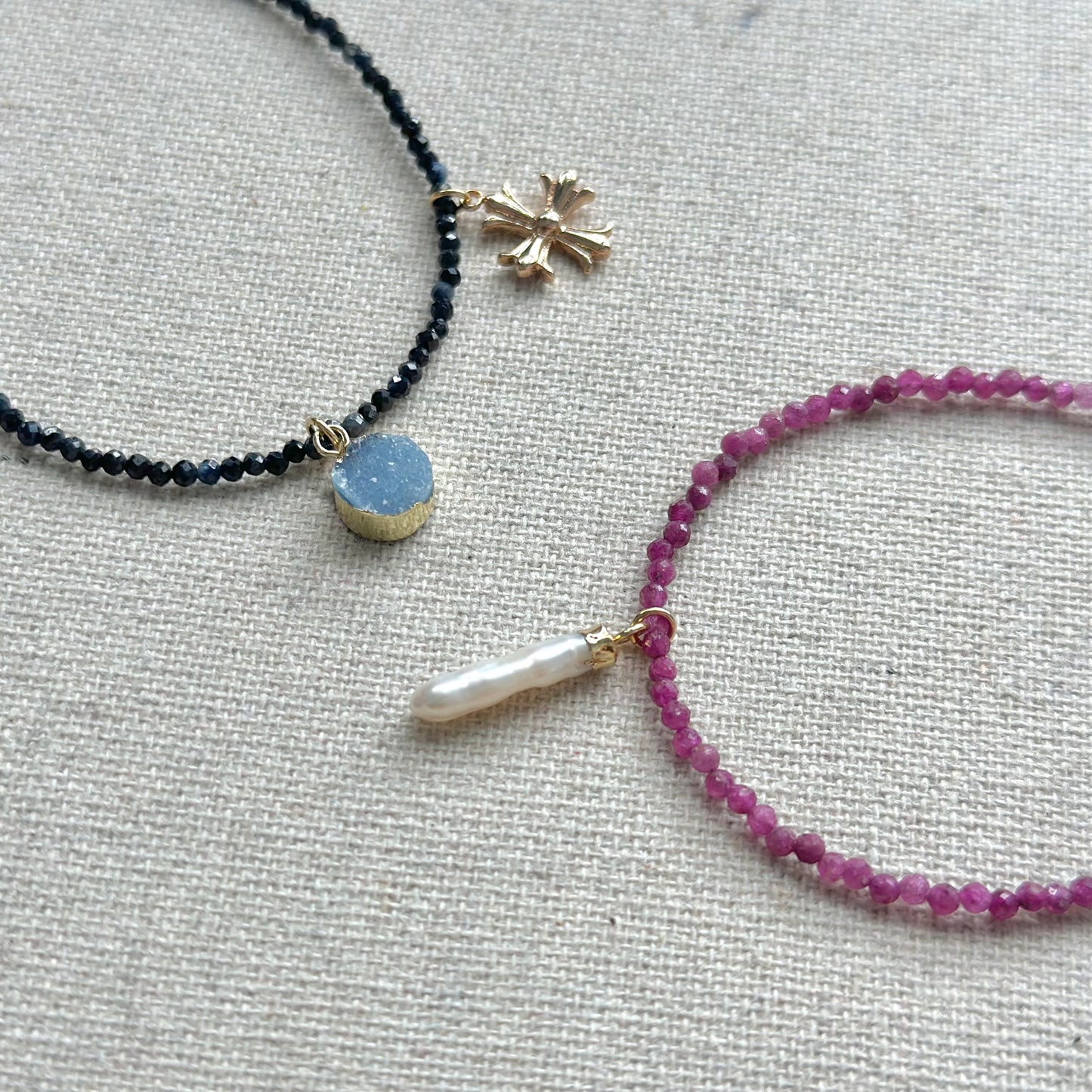 Sapphire Beaded And Druzy Gold-plated Bracelet