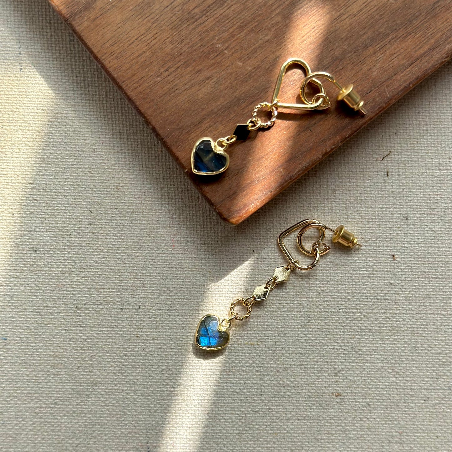 Labradorite Heart Asymmetric Gold-plated Ear Hoop