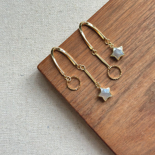 Moonstone Star U-shaped Stud Gold-plated Earring