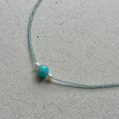 Amazonite And Freshwater Pearl Beaded Necklace