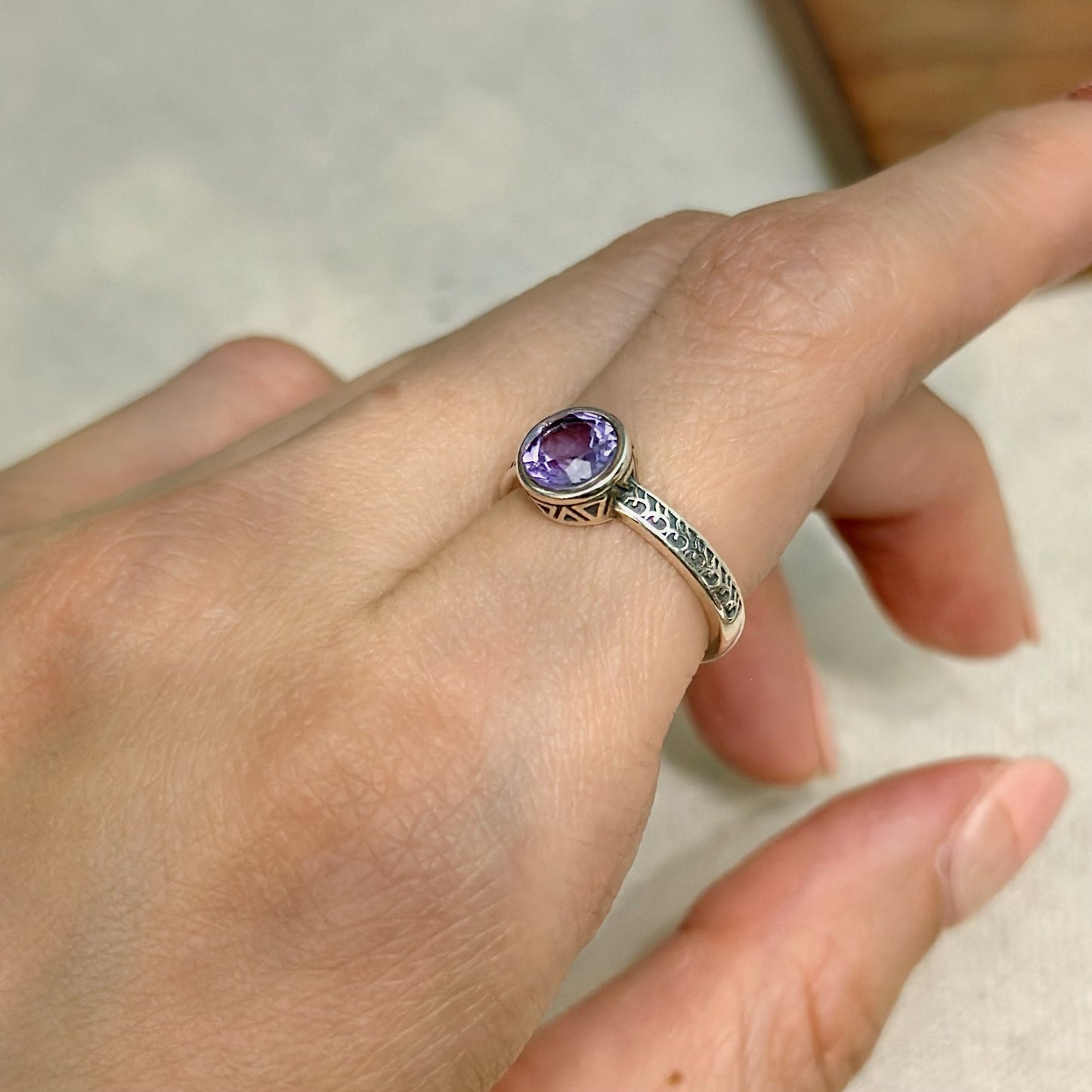 Amethyst February Birthstone Adjustable Sterling Silver Ring