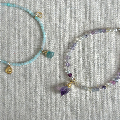 Fluorite Beaded And Amethyst Bracelet