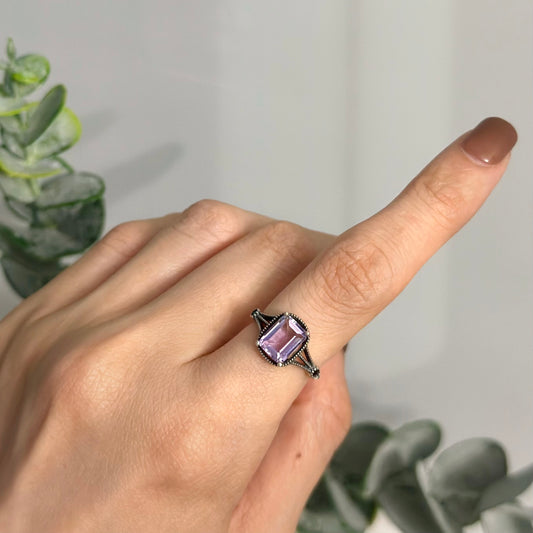 Amethyst Bezel Adjustable Sterling Silver Ring