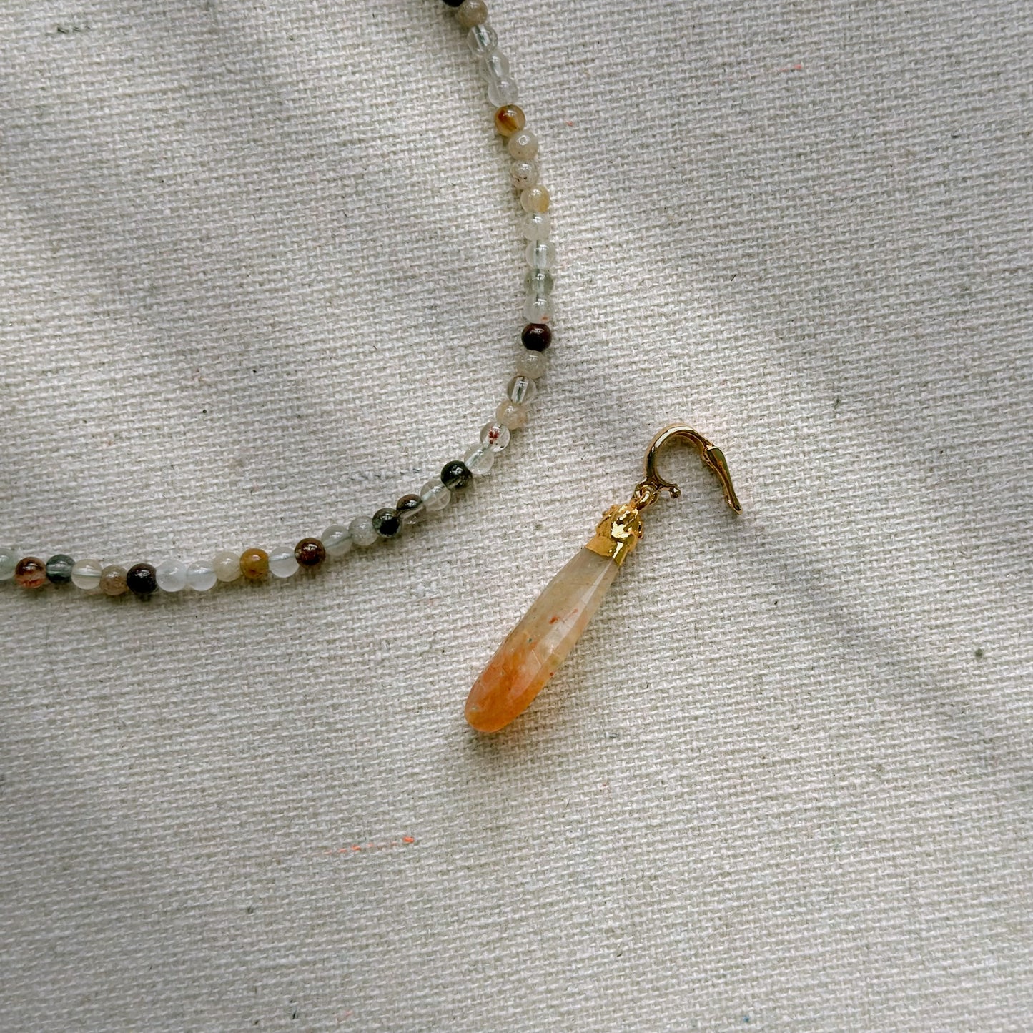 Two-way Phantom Quartz Pendant And Phantom Beaded Necklace