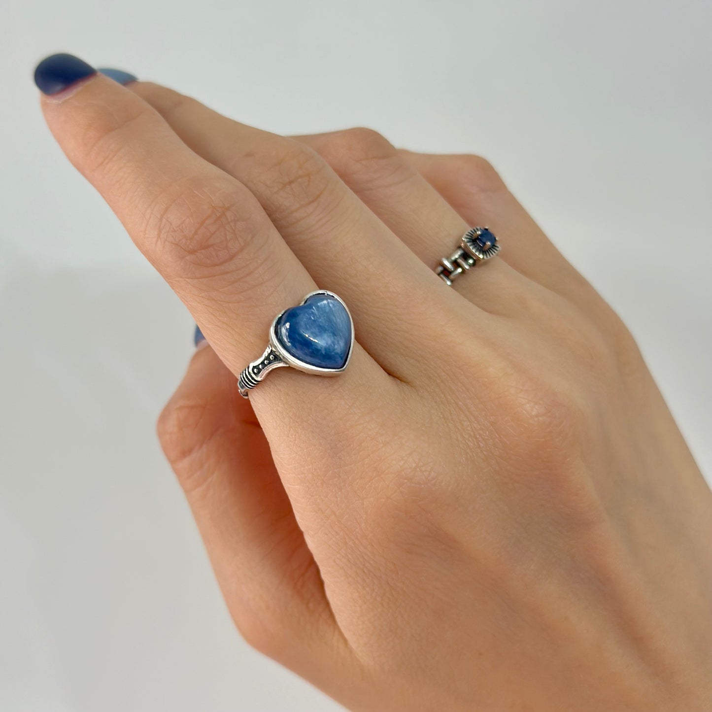 Kyanite Heart Vintage-Inspired Adjustable Sterling Silver Ring