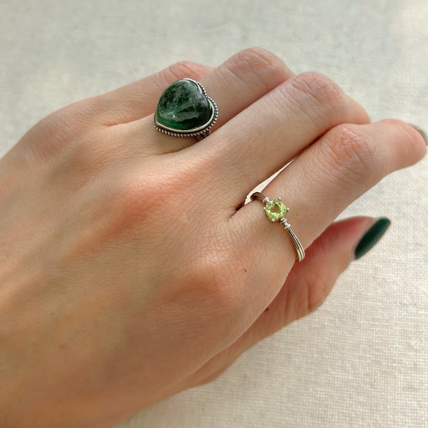 Green Tourmaline Adjustable Sterling Silver Ring