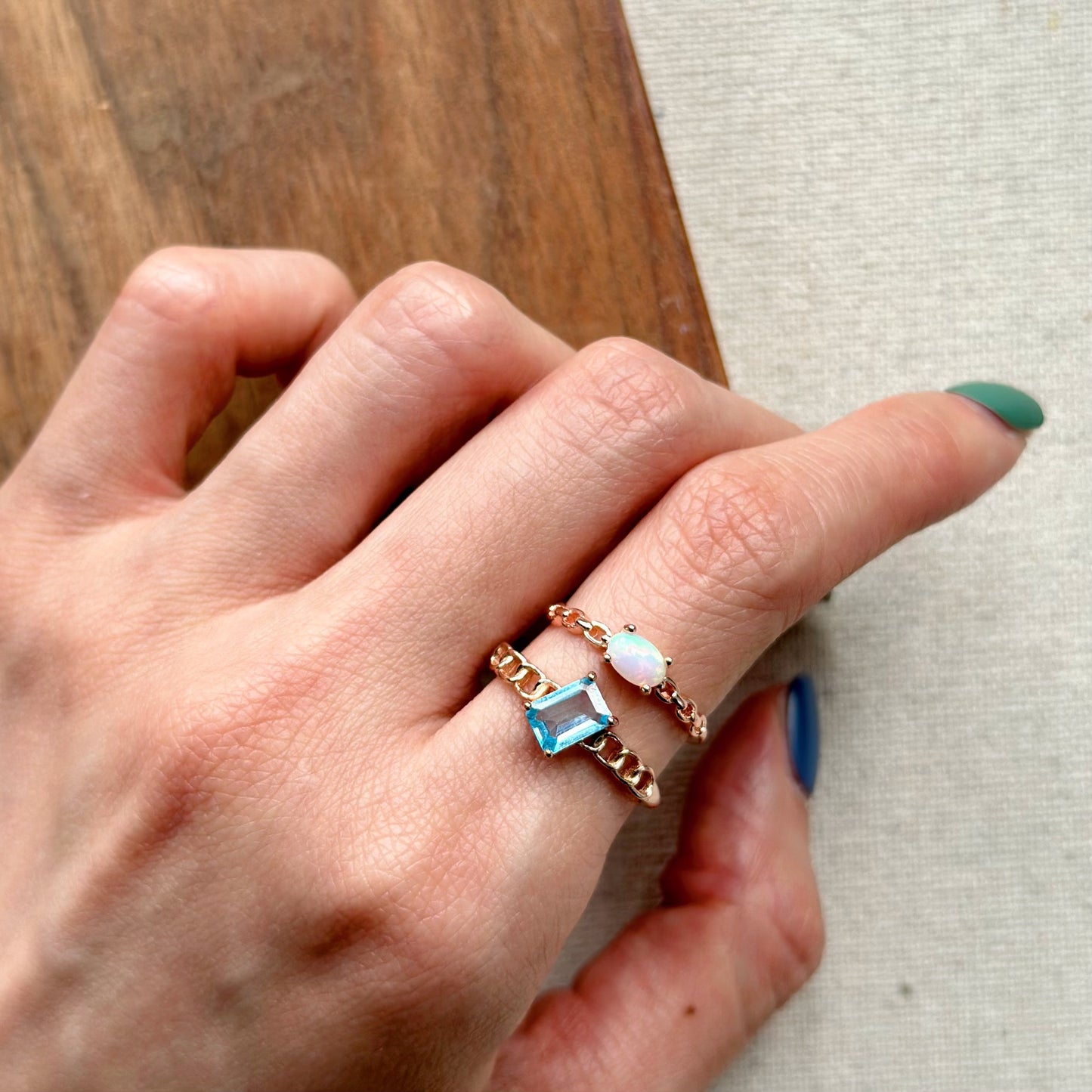 Opal Chain Ring Band Adjustable Rose Gold-plated Sterling Silver Ring