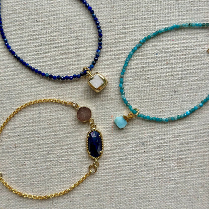 Lapis And Druzy Adjustable Gold-plated Sterling Silver Bracelet