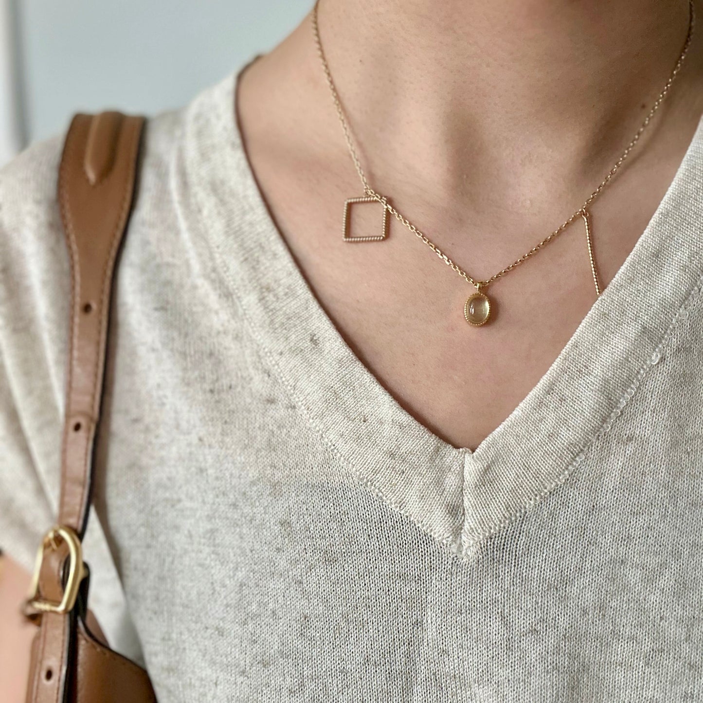 Prehnite Geometric & Asymmetric Gold-plated Italian Sterling Silver Necklace