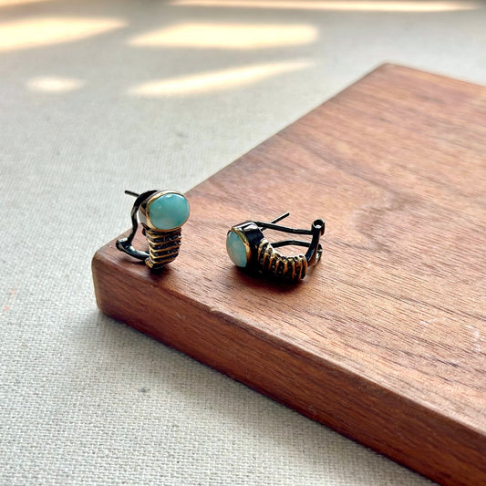 Larimar Two Tone Gold-plated Sterling Silver Ear Hoop