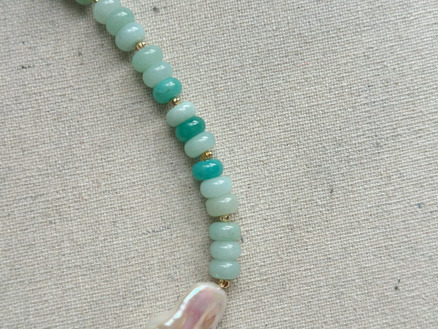 Amazonite And Baroque Freshwater Pearl Beaded Choker Necklace