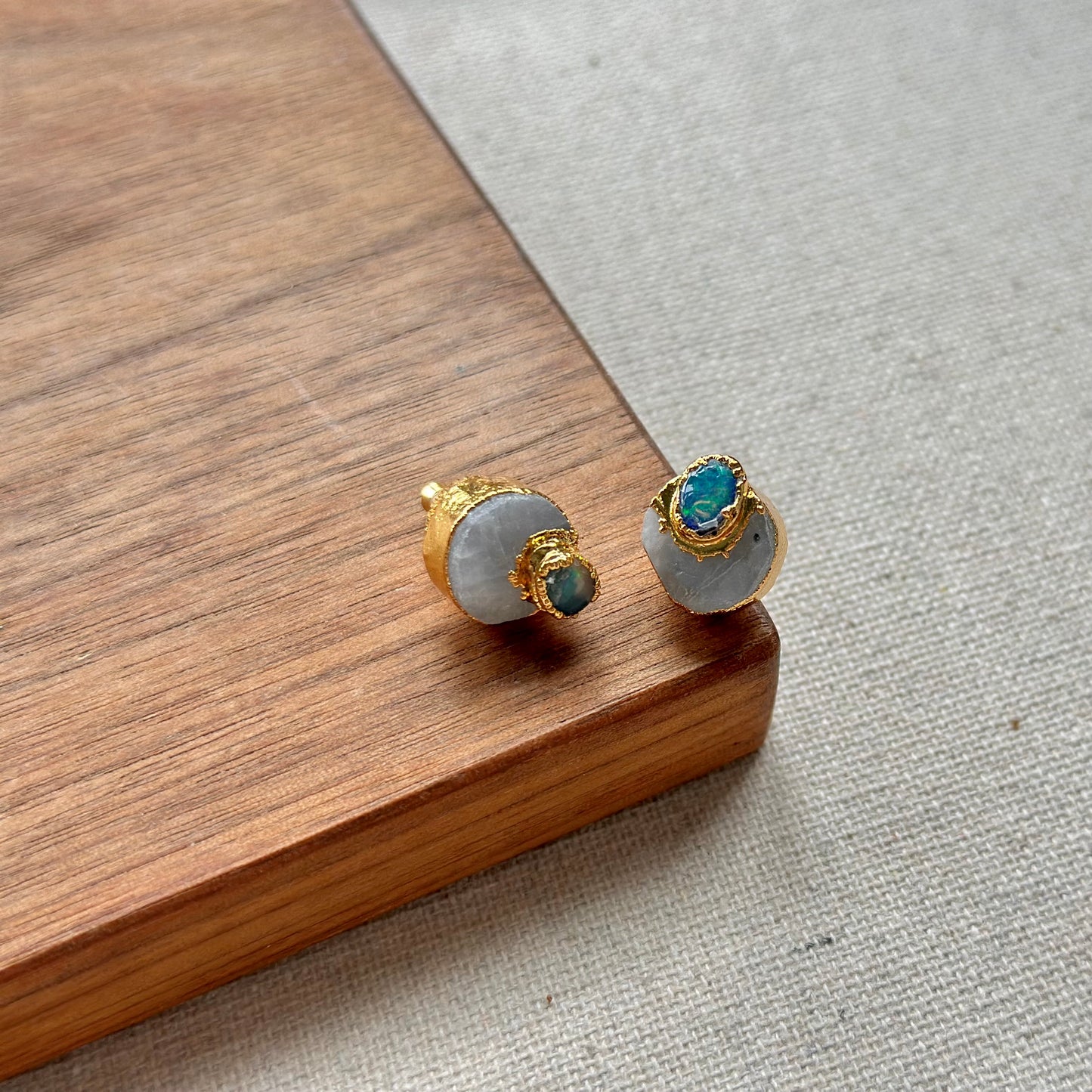 Opal And Moonstone Raw Stone Gold-plated Ear Stud