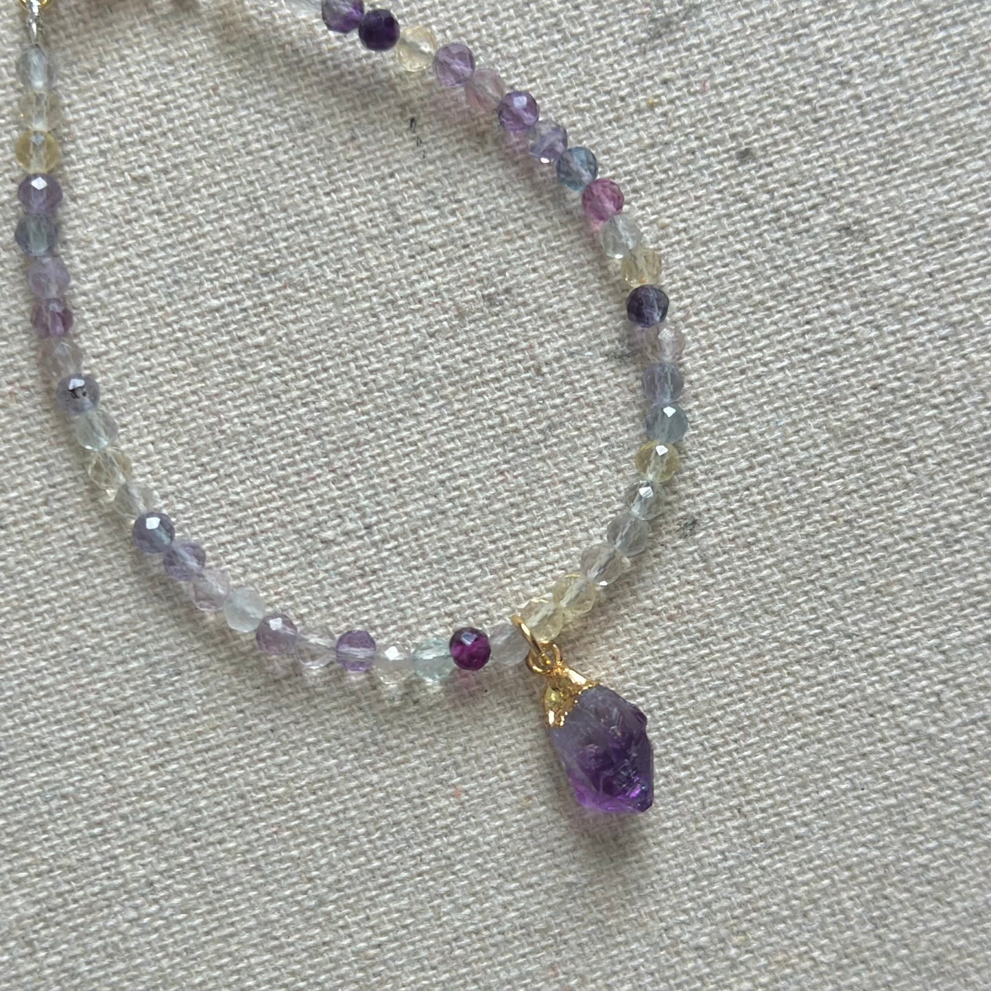 Fluorite Beaded And Amethyst Bracelet