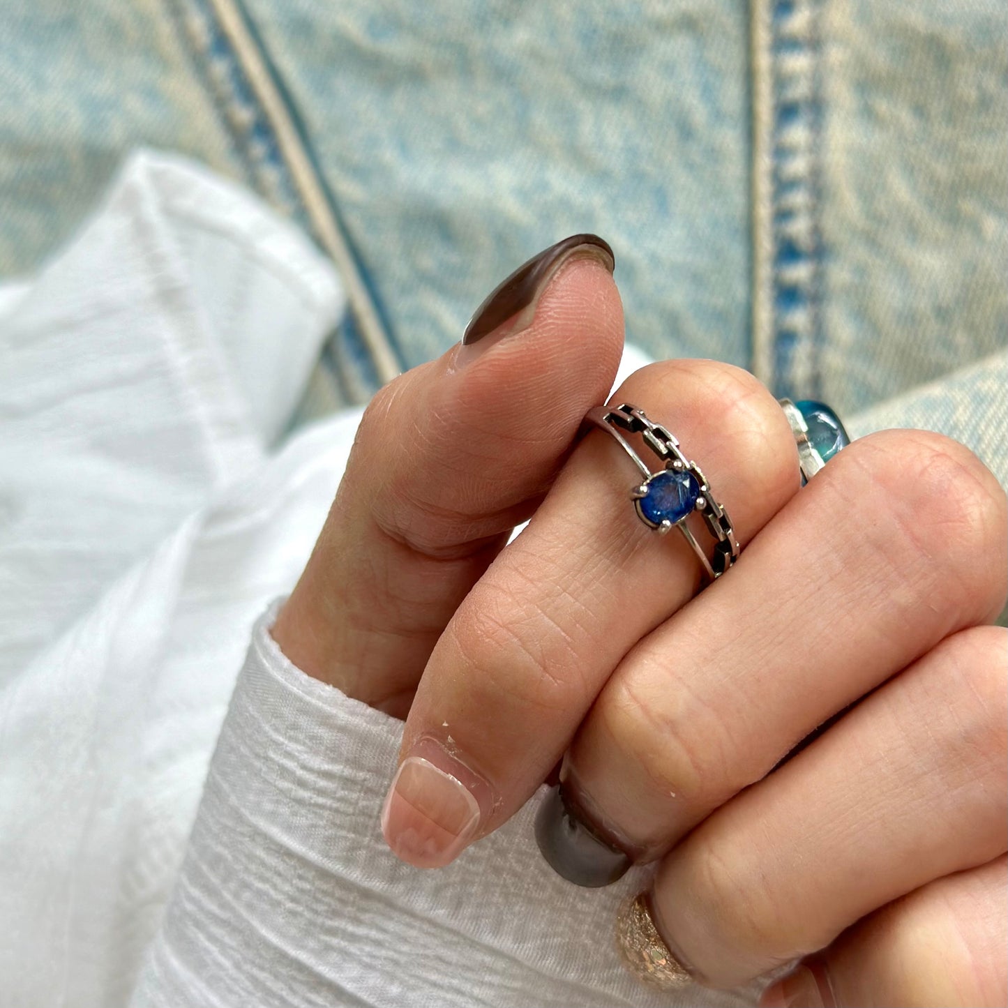 Sapphire Double Band Adjustable Sterling Silver Ring