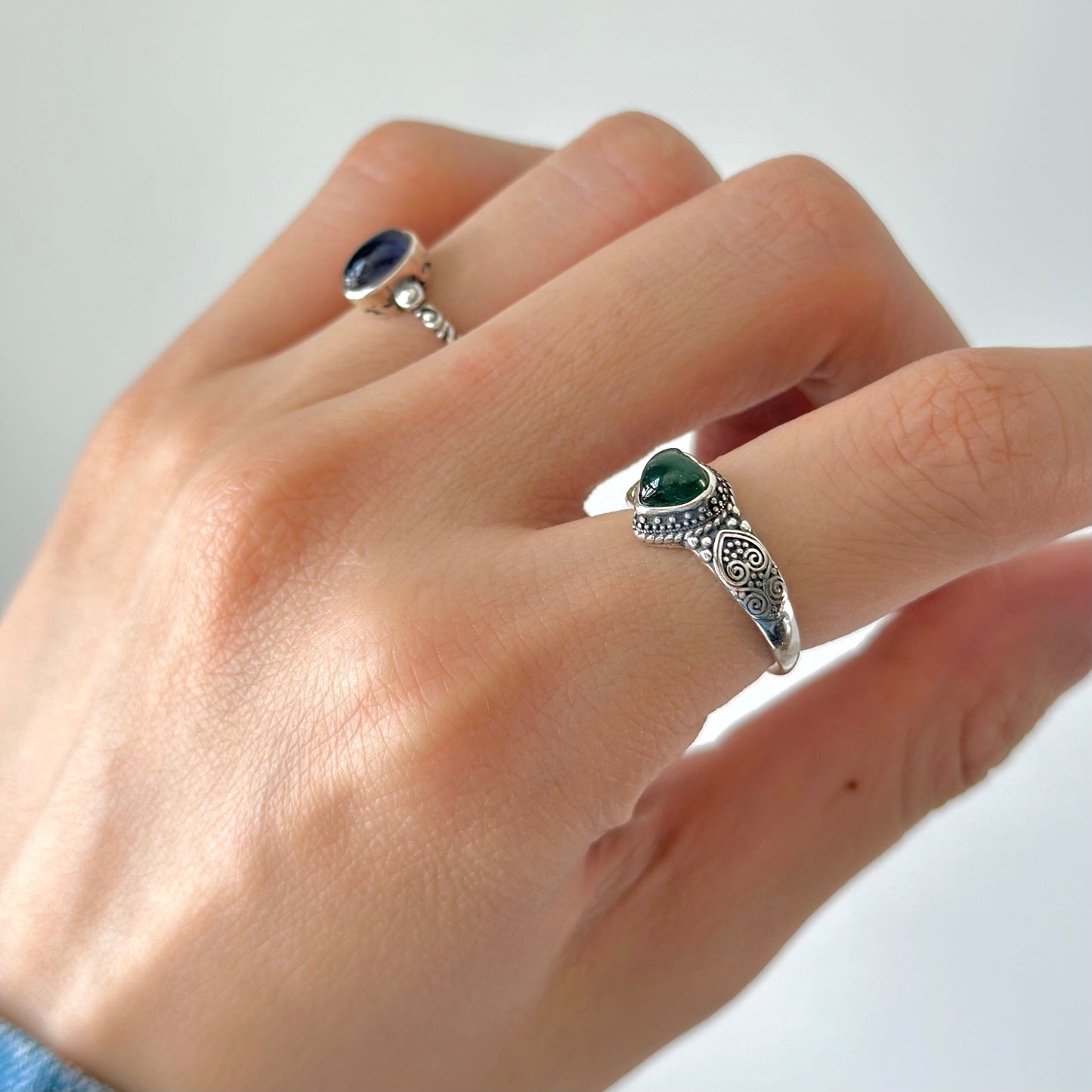 Green Tourmaline Heart Adjustable Sterling Silver Ring