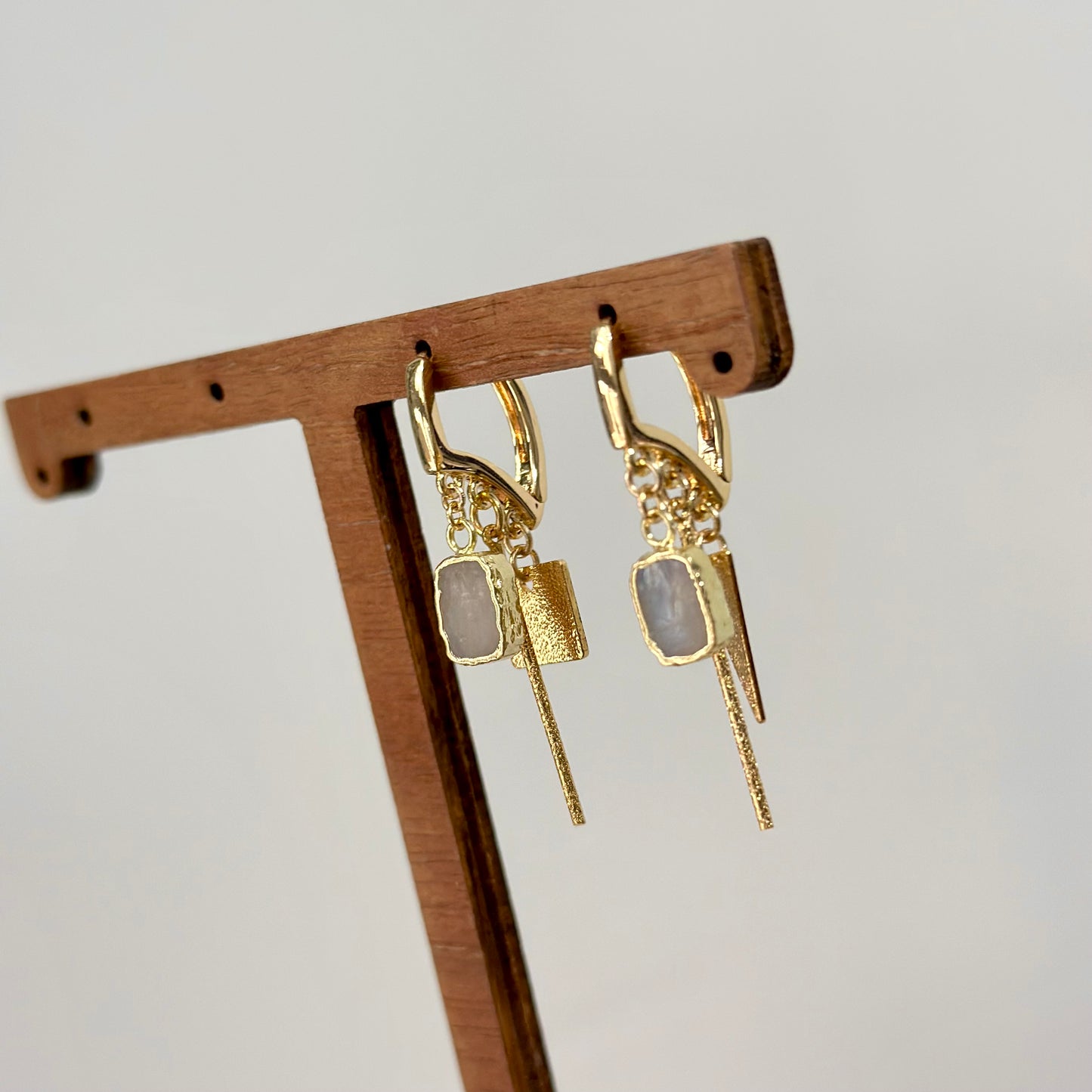 Moonstone Dangling Gold-plated Ear Hoop