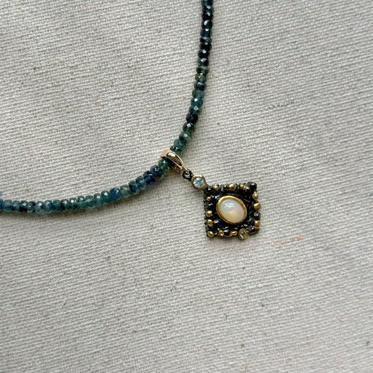 Two-way Opal Pendant And Sapphire Beaded Necklace