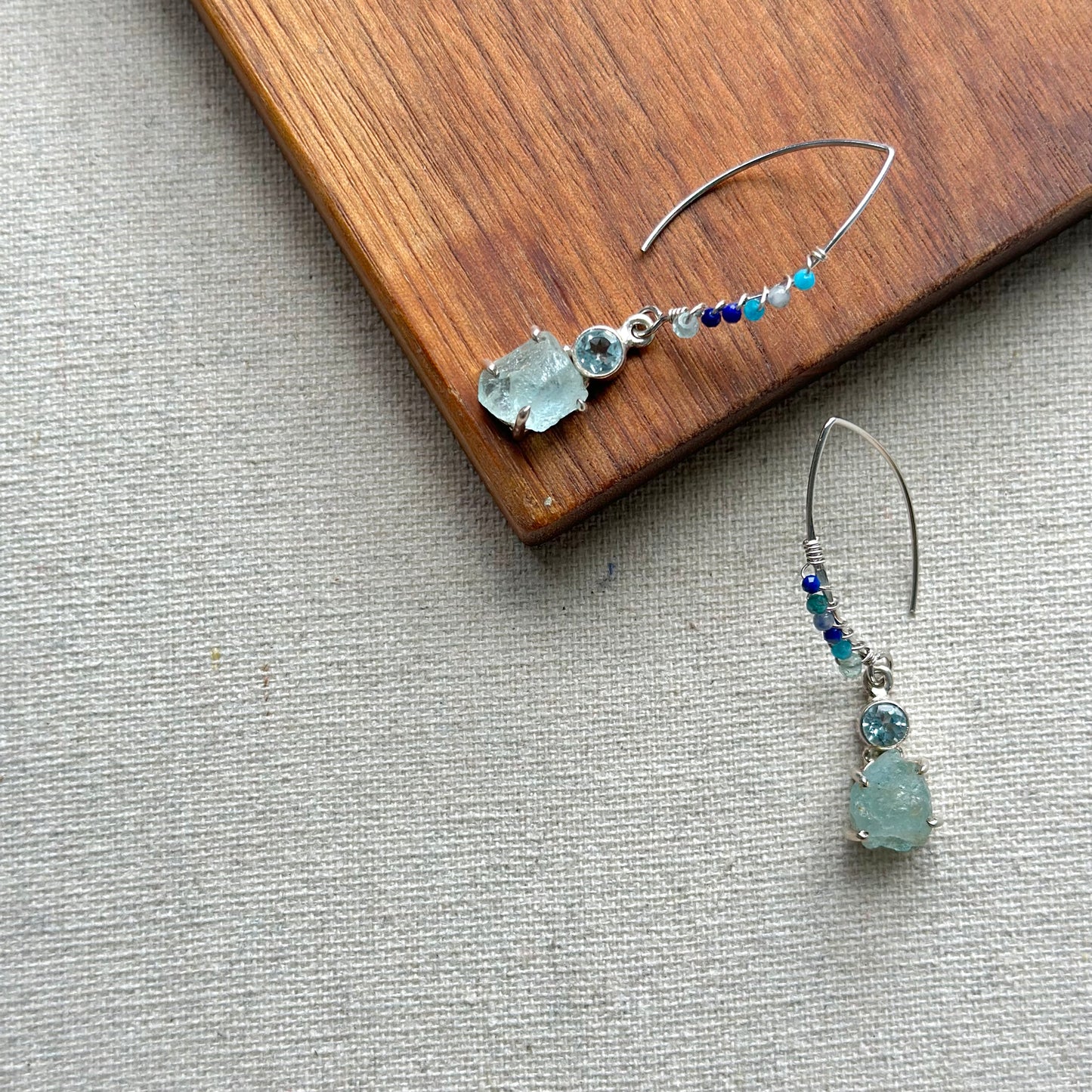 Topaz And Aquamarine Raw Stone Sterling Silver Earring