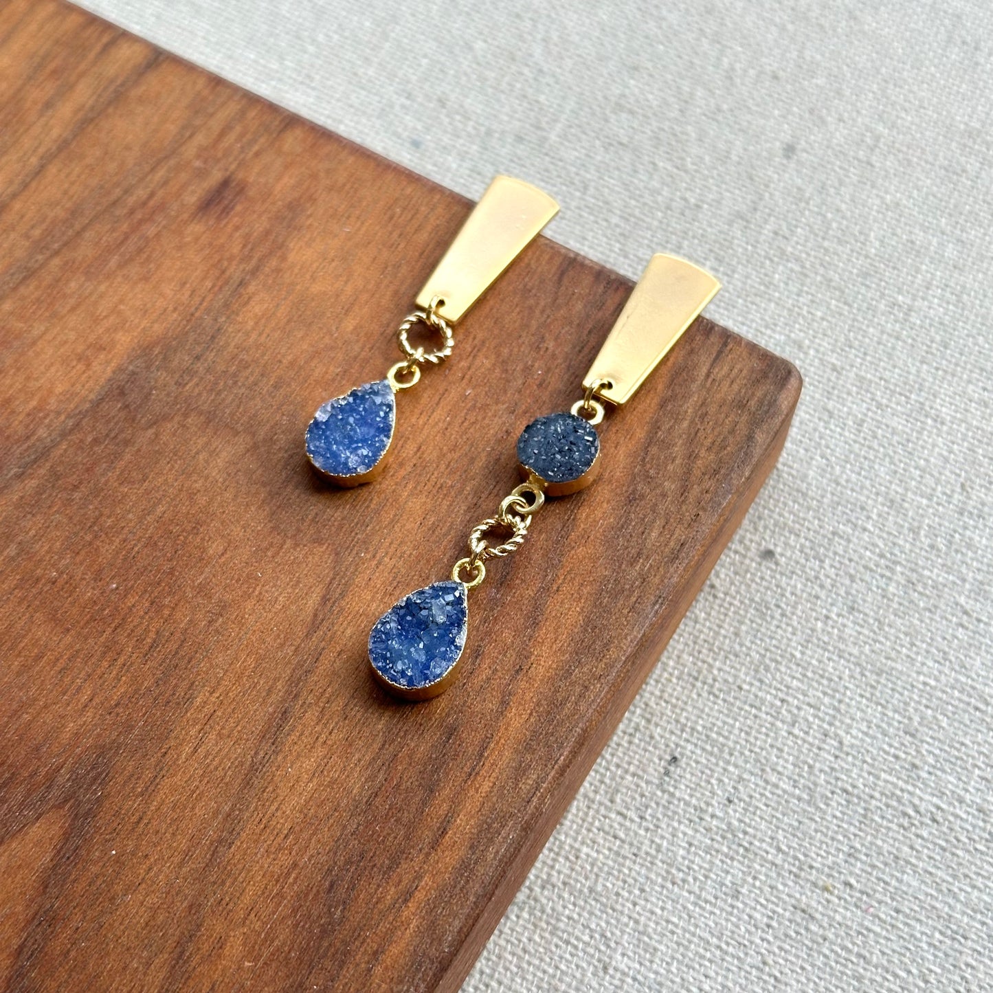 Blue Druzy Geometric Gold-plated Ear Stud