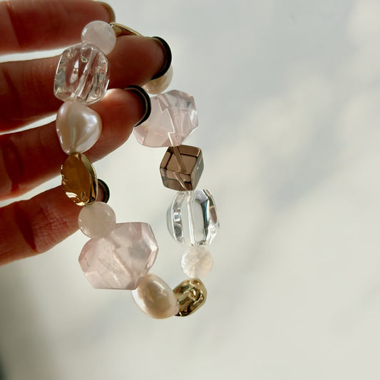 Rose Quartz and Clear Quartz Mixed Smoky Quartz Beaded Stretched Bracelet