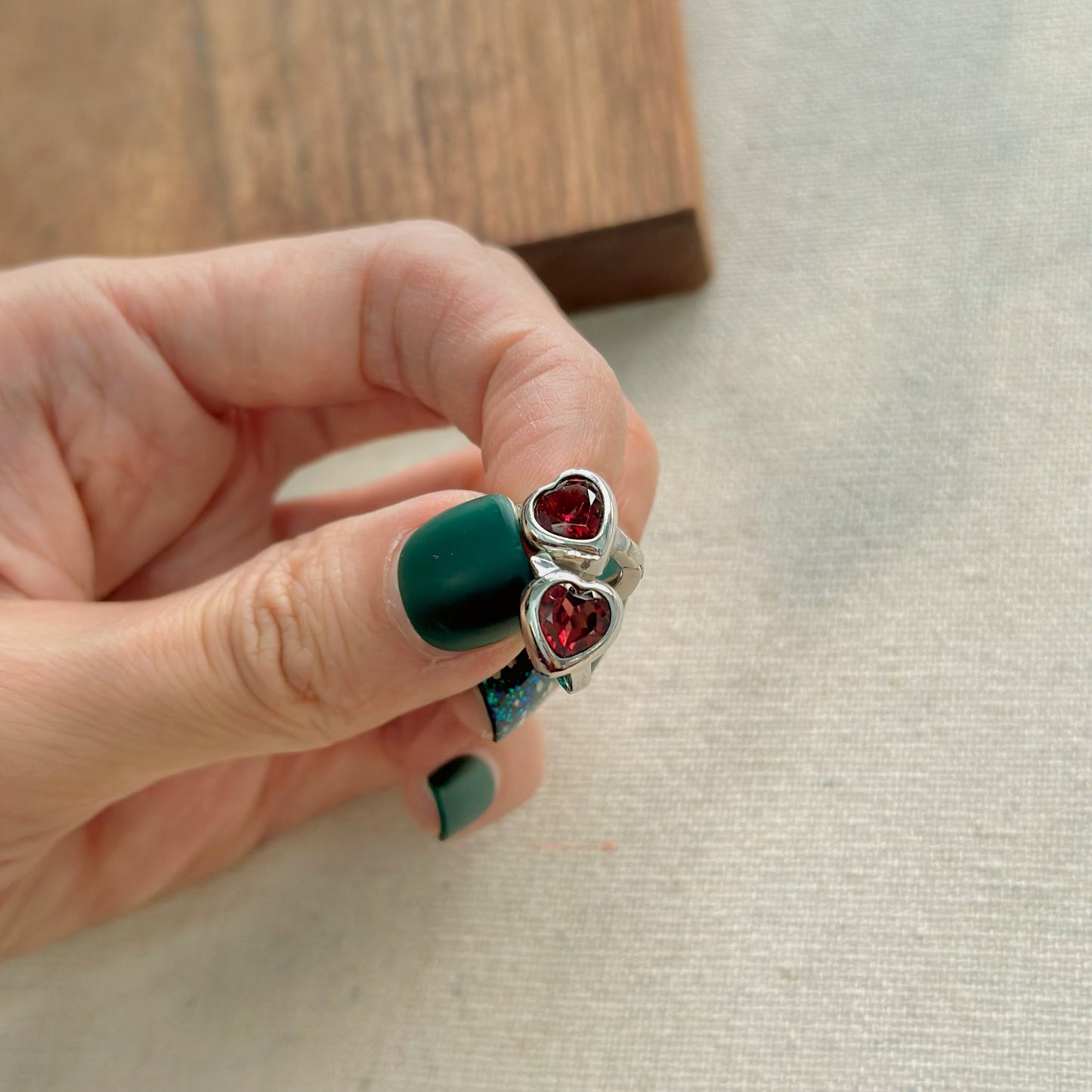 Garnet Heart-shaped Sterling Silver Ear Hoop