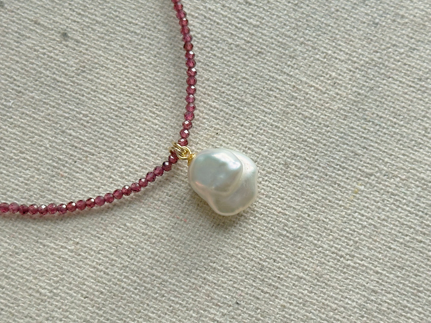 Garnet And Freshwater Pearl Beaded Long Necklace