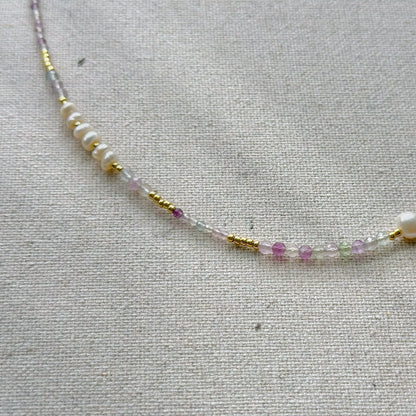 Fluorite And Freshwater Pearl Beaded Necklace