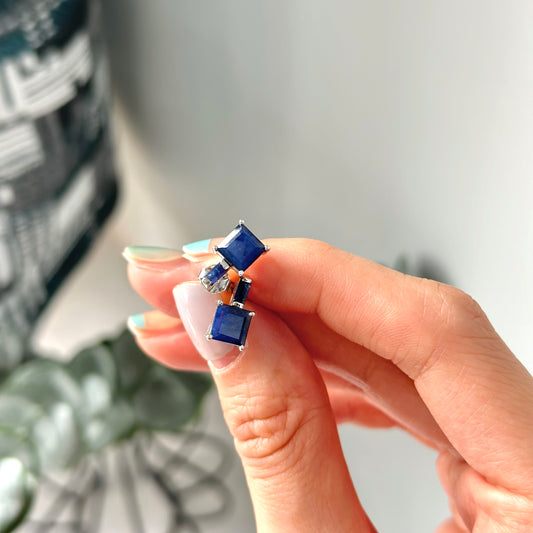 Sapphire Geometric Sterling Silver Ear Stud