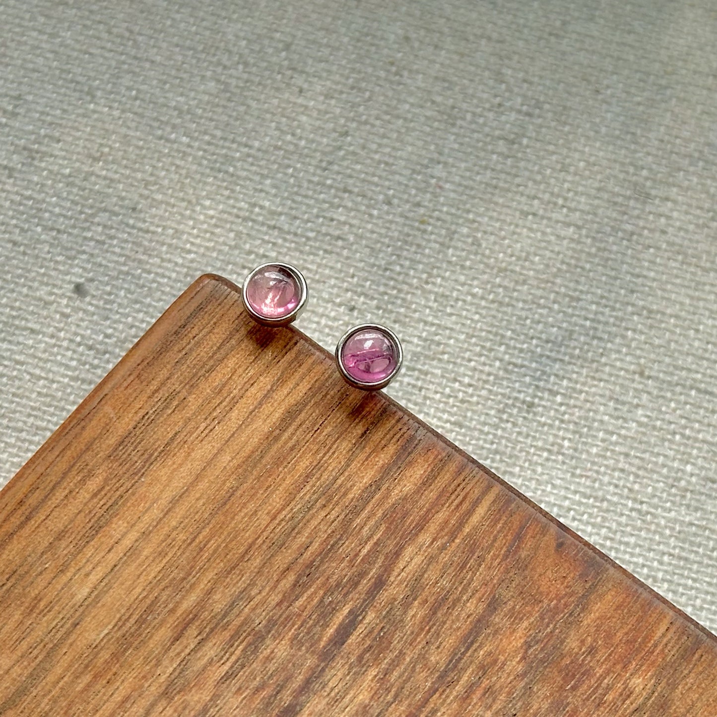 Pink Tourmaline October Birthstone Sterling Silver Ear Stud