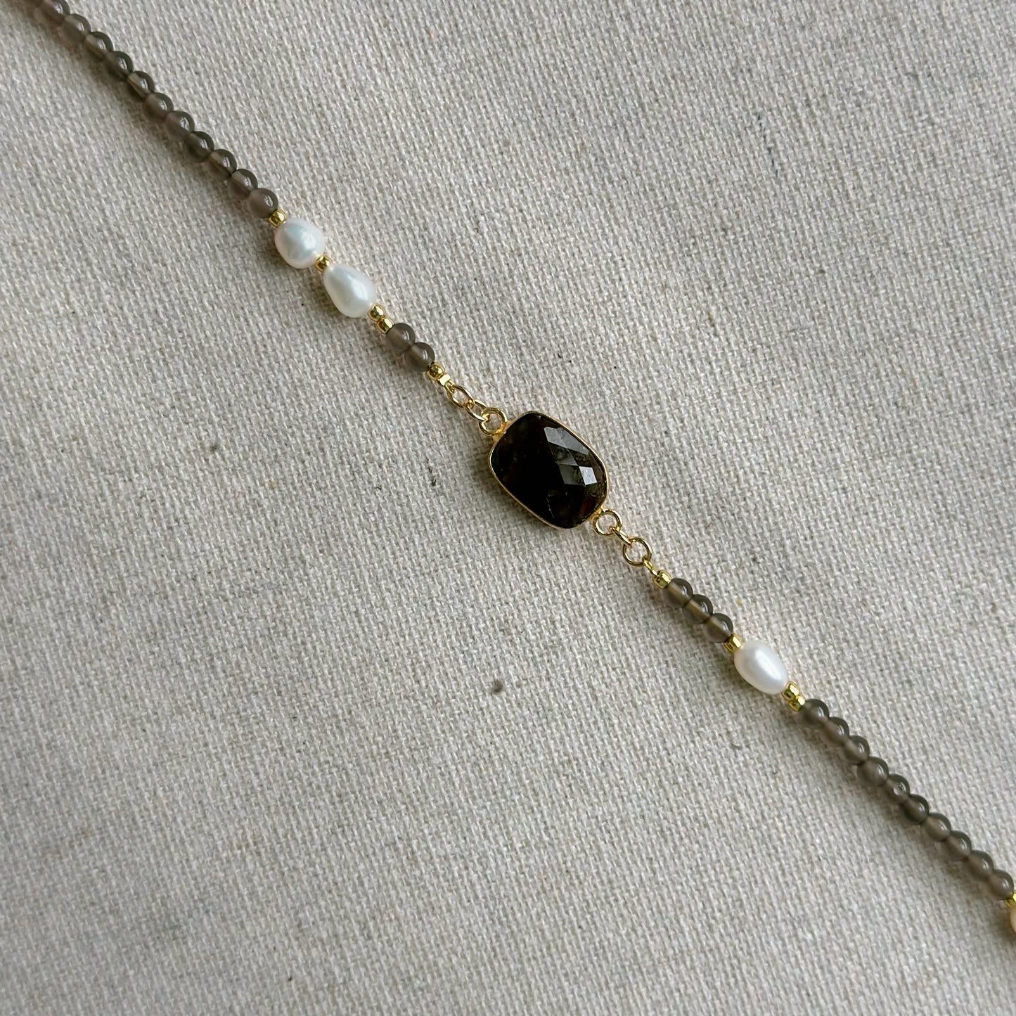 Obsidian And Labradorite Beaded Necklace