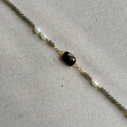 Obsidian And Labradorite Beaded Necklace