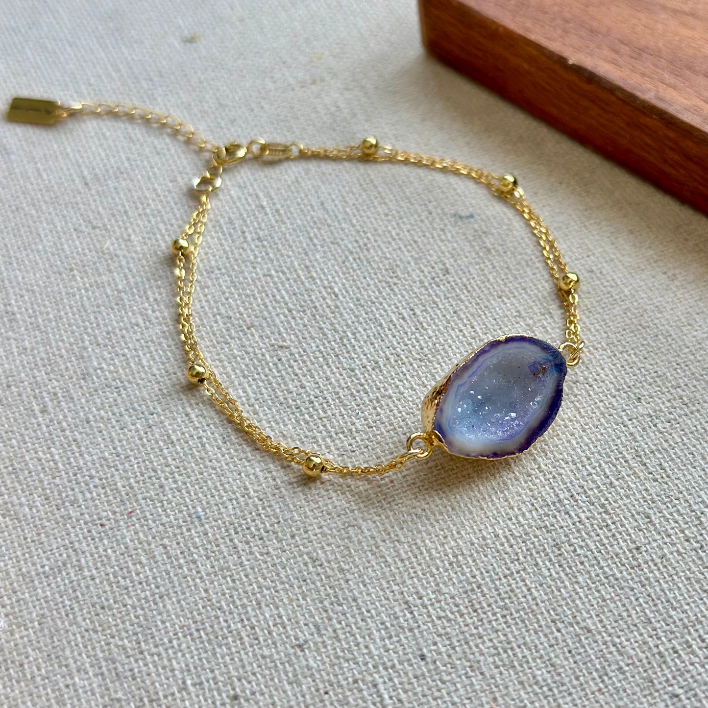 Agate Raw Stone Adjustable Gold-plated Sterling Silver Bracelet