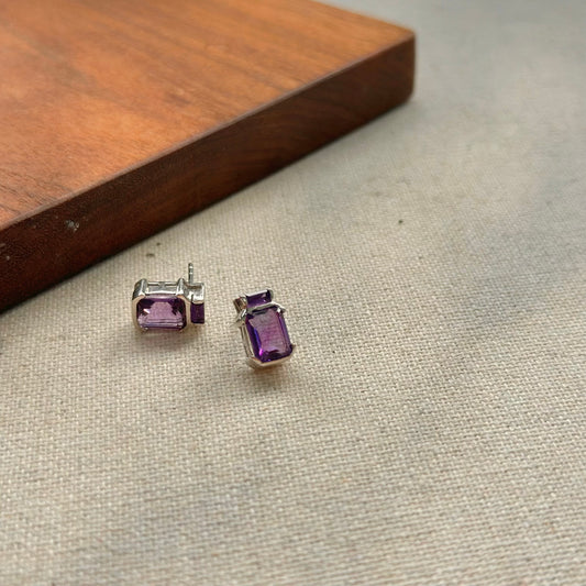 Amethyst February Birthstone Sterling Silver Ear Stud