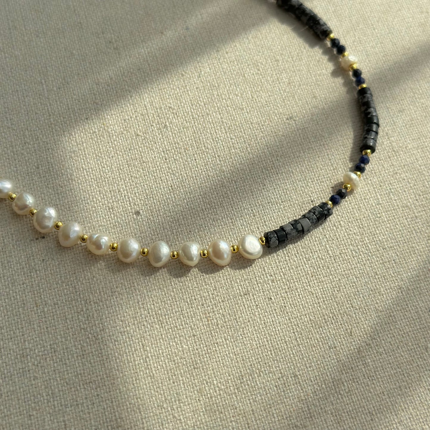 Dalmatian Jasper Mixed Lapis And Freshwater Pearl Beaded Necklace