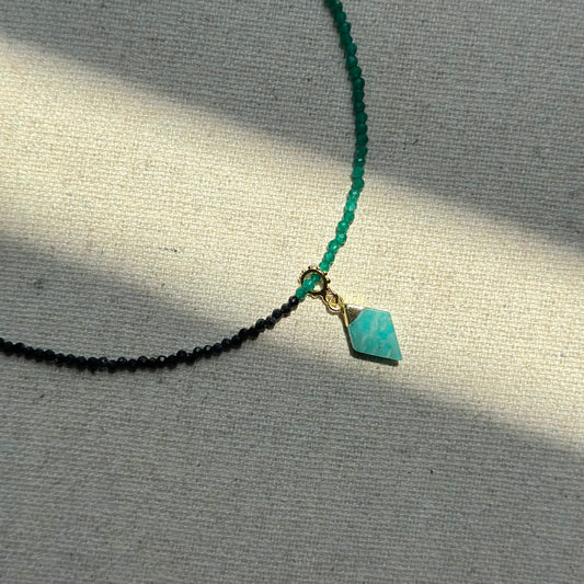 Amazonite With Sapphire And Green Onyx Beaded Necklace