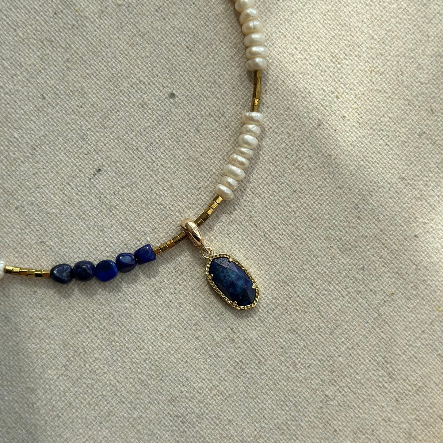 Lapis Pendant And Freshwater Pearl Mixed Lapis Beaded Two-way Necklace