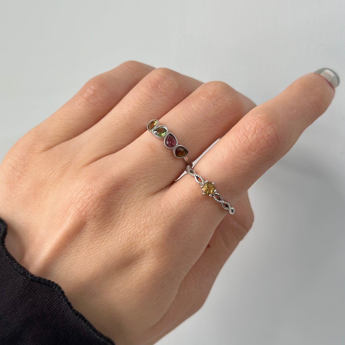 Mixed Tourmaline Pear-shaped Adjustable Sterling Silver Ring