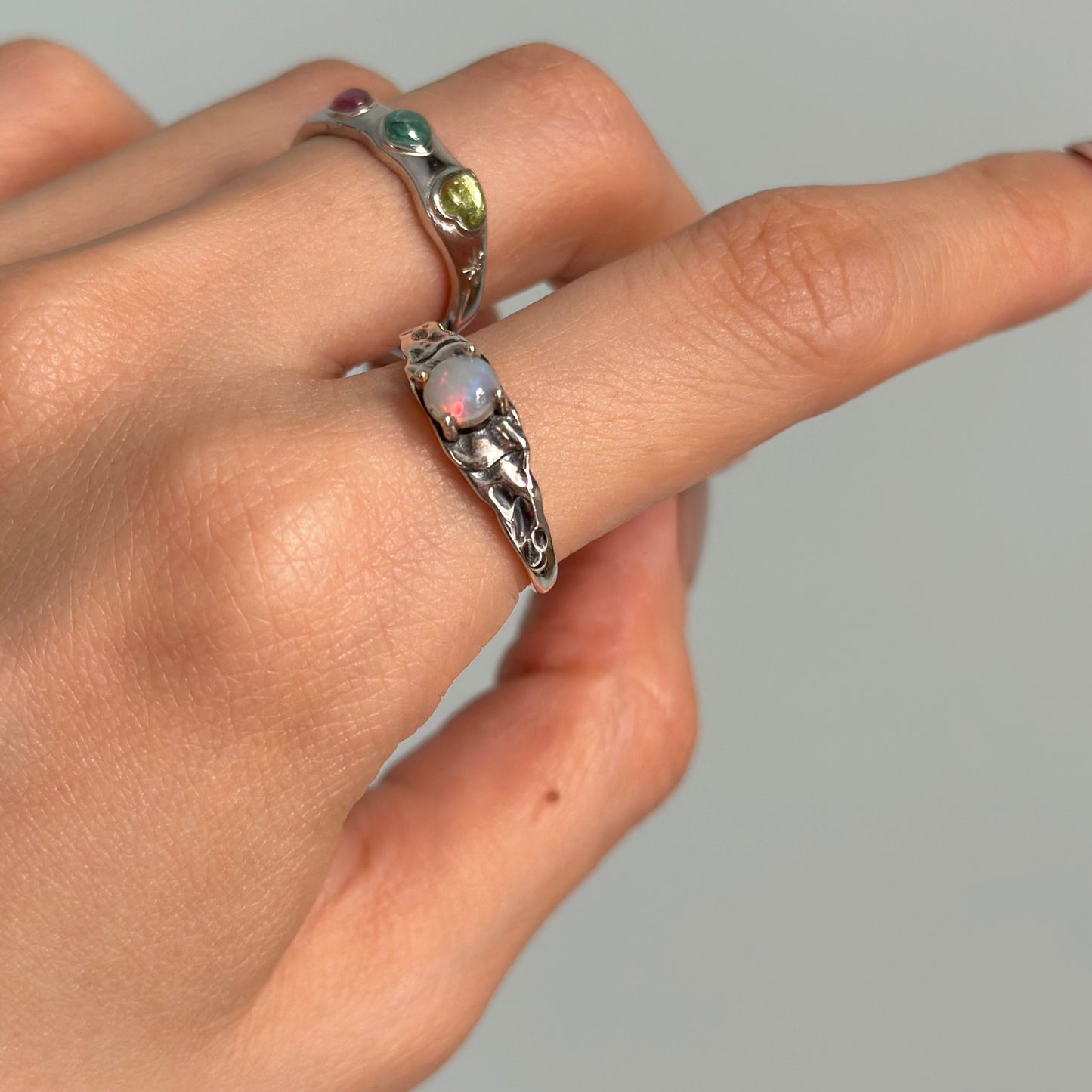 Opal Rough-hewn Adjustable Sterling Silver Ring