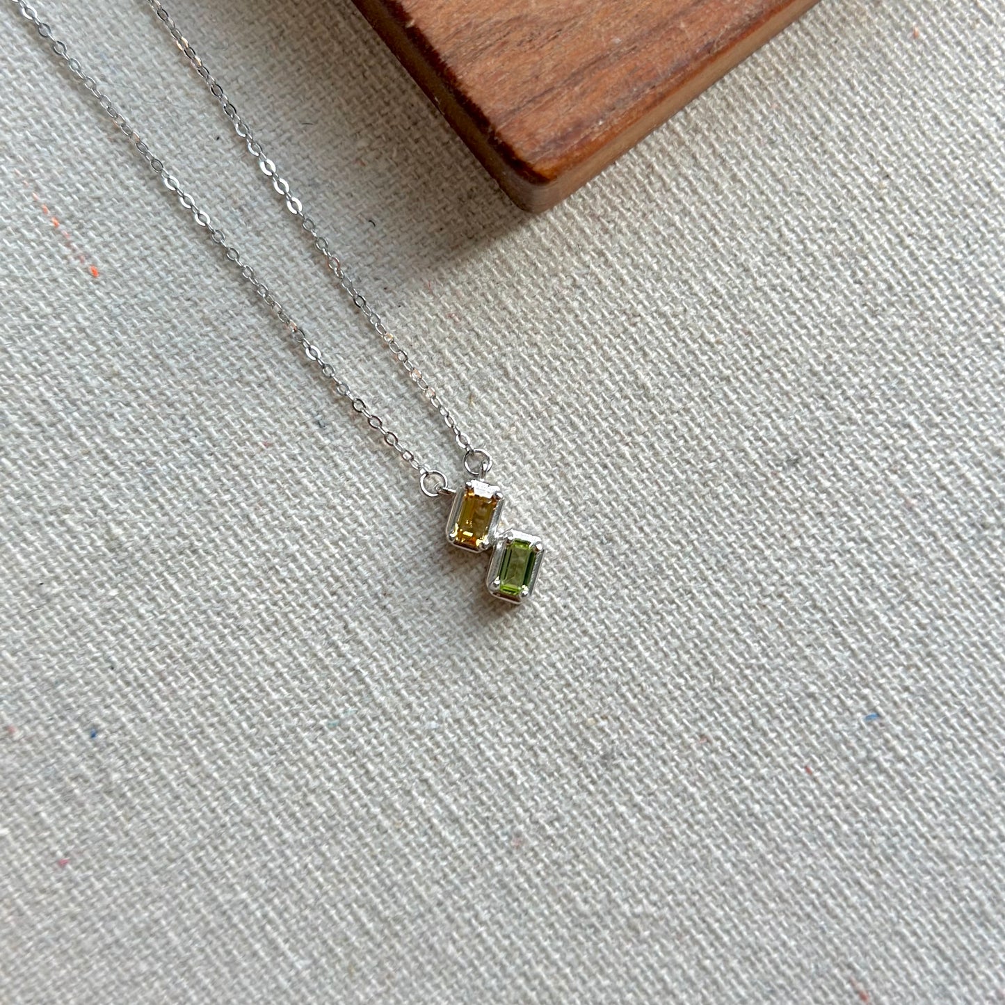 Peridot And Citrine Asymmetric Sterling Silver Necklace