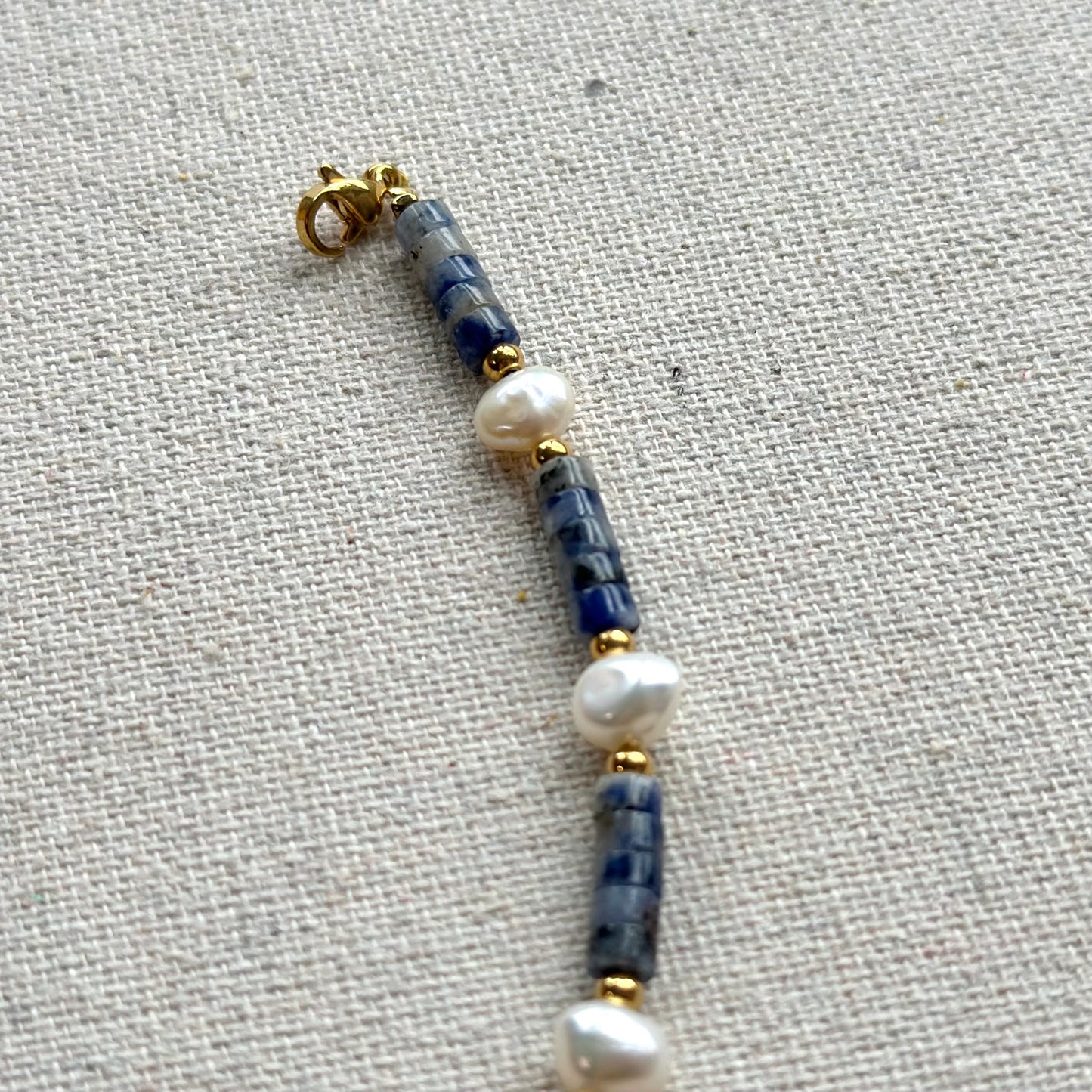 Sodalite And Freshwater Pearl Beaded Bracelet