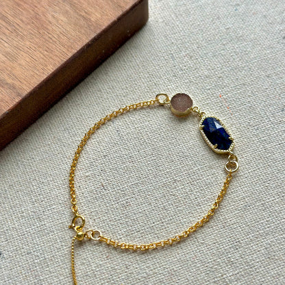 Lapis And Druzy Adjustable Gold-plated Sterling Silver Bracelet