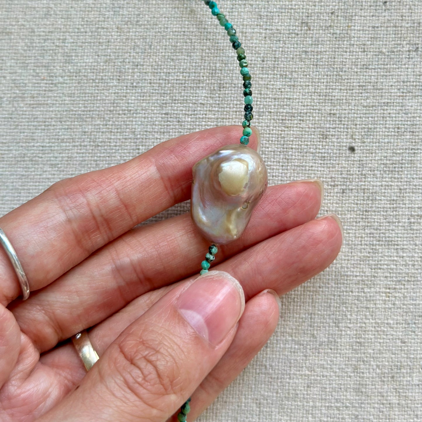 Turquoise Beaded And Baroque Freshwater Pearl Necklace