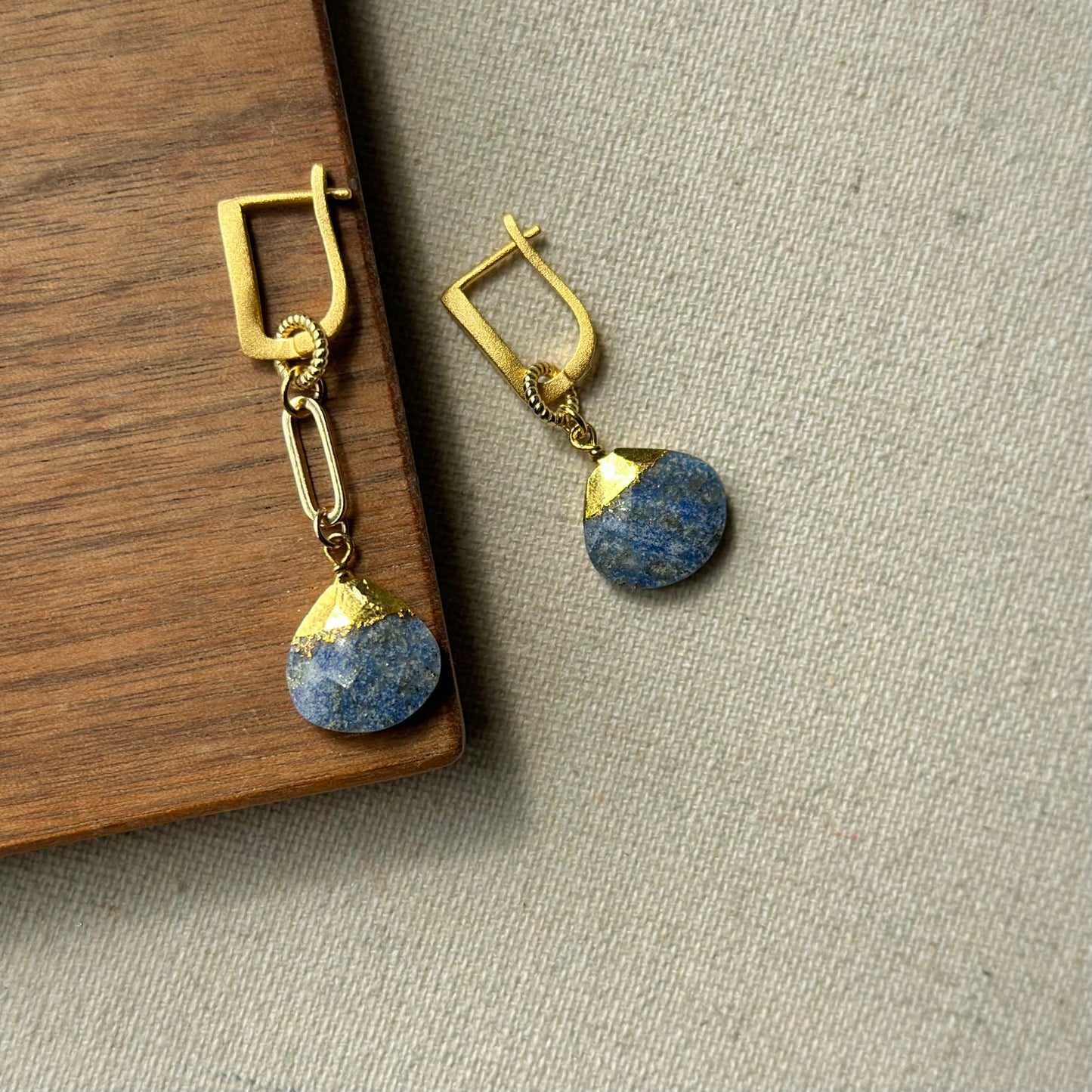 Lapis Two-way Gold-plated Earring