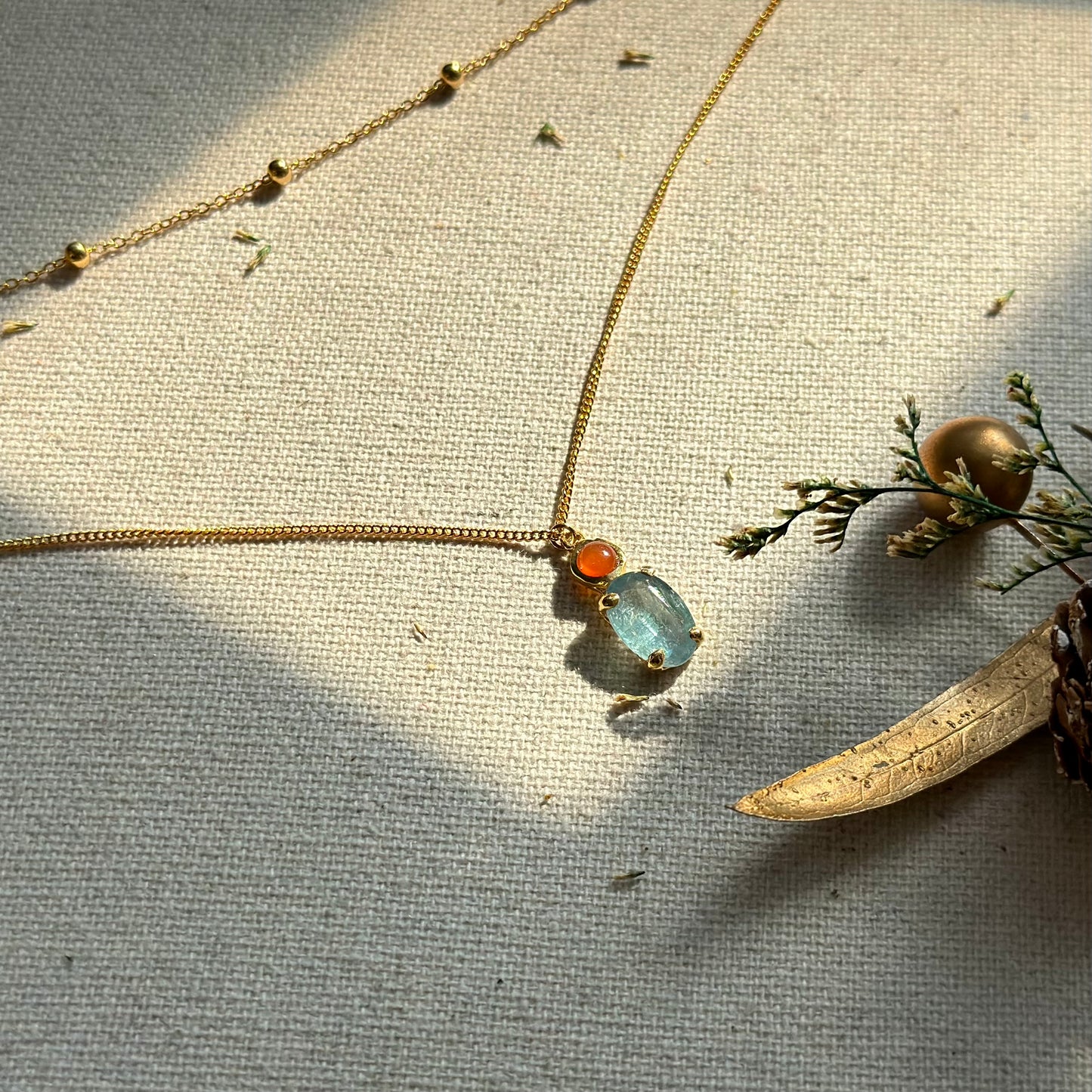 Kyanite And Opal Double Layer Gold-plated Sterling Silver Necklace