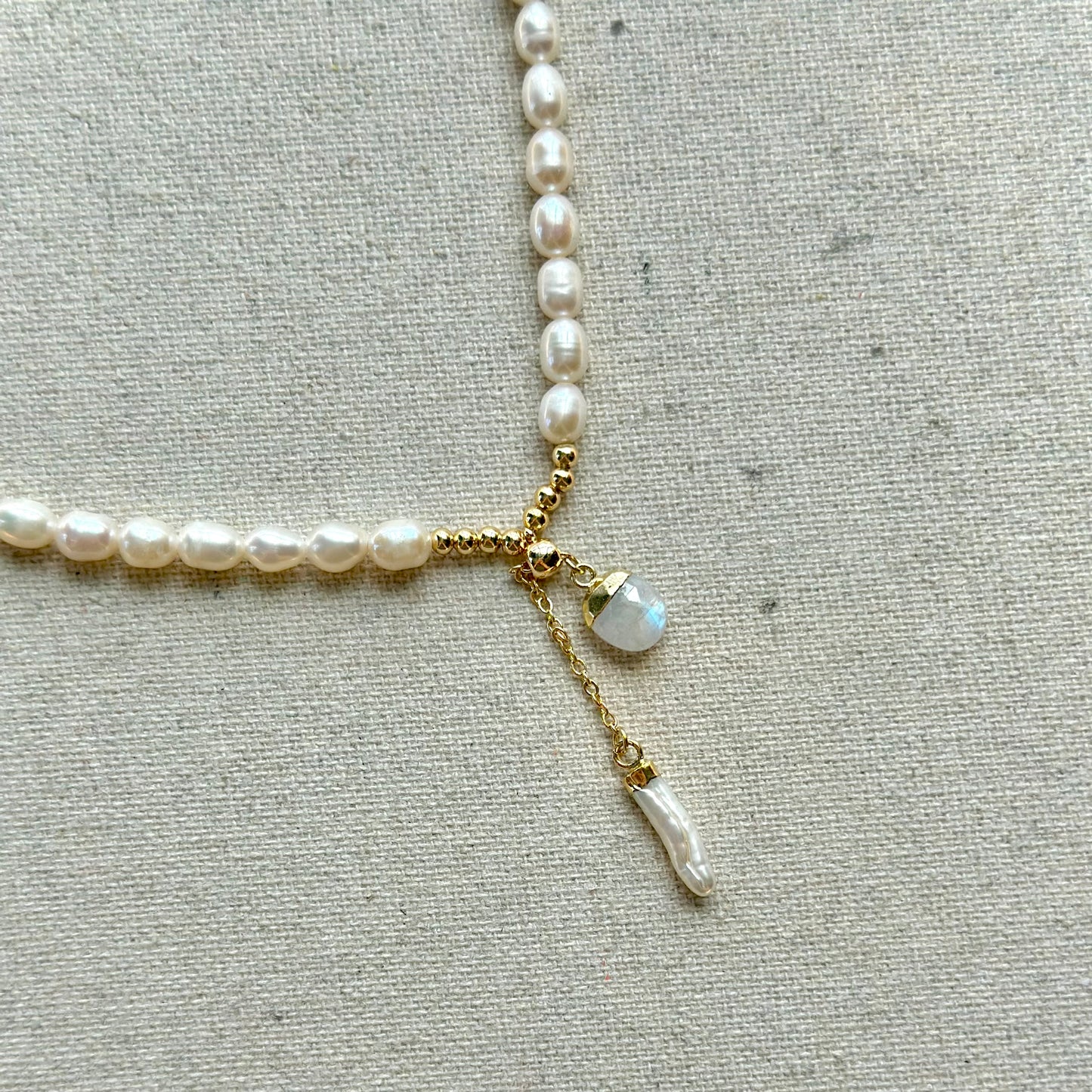 Moonstone With Freshwater Pearl And Gold-plated Beaded Choker Necklace